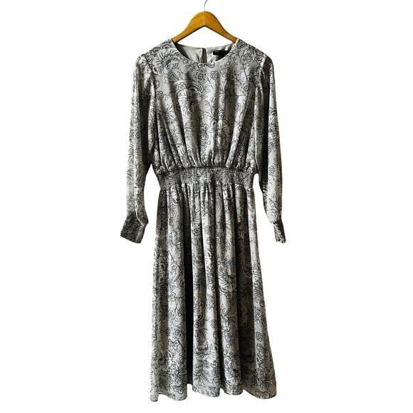 Banana Republic Floral Long Sleeve Dress Size 4 Gray Cream - Picture 1 of 6